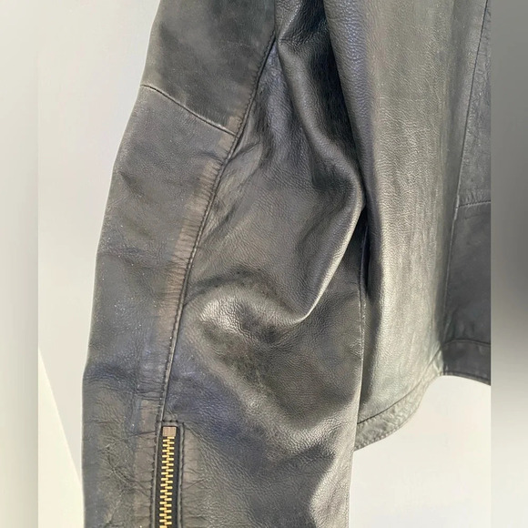 Marc New York Andrew Marc Leather Jacket Men’s Large Heavy Distressed Moto Black - Picture 10 of 14